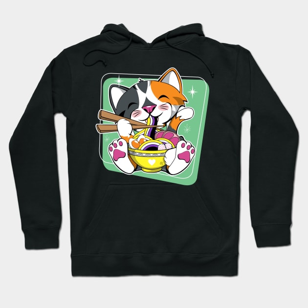 Cat Eating Ramen Non Binary Hoodie by CuddleswithCatsArt